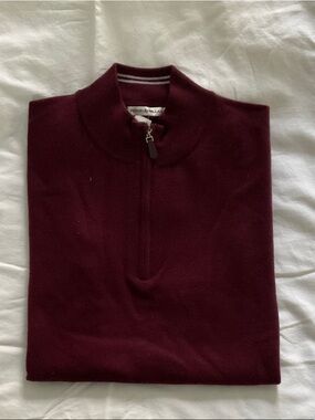 Peter Millar Merino Wool Quarter-Zip Sleeveless Vest in Burgundy with White Trim